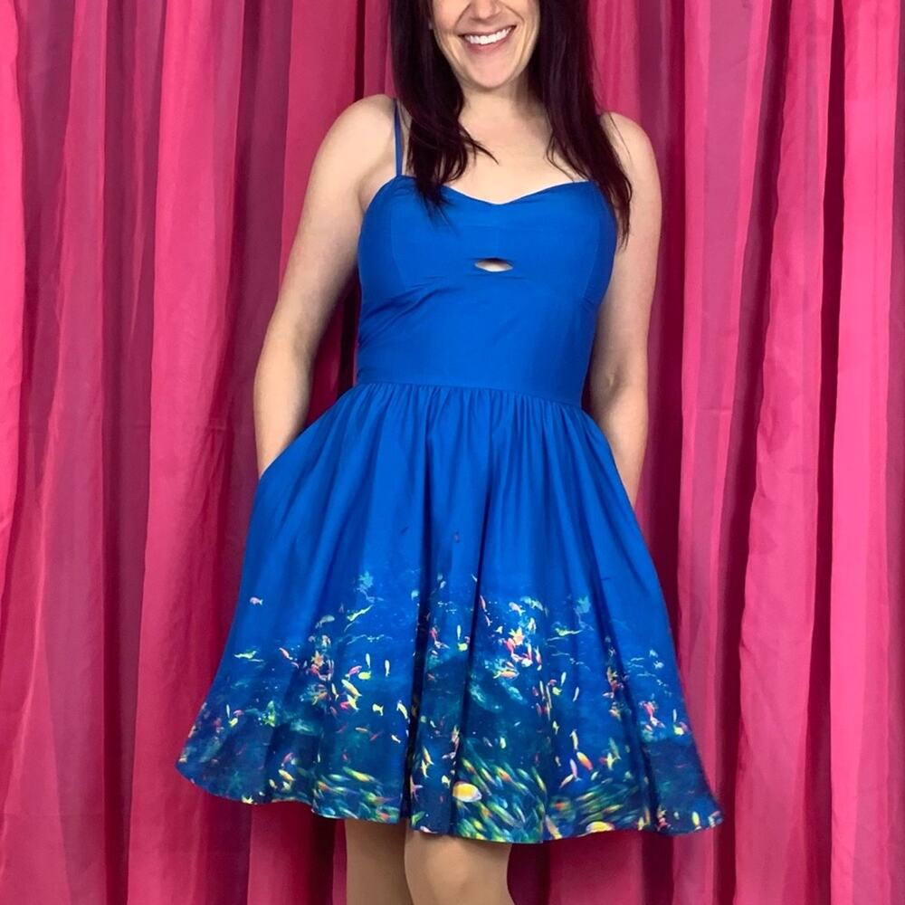 Lamour Nanette Lepore fit and flare blue aquarium dress,‎ 9